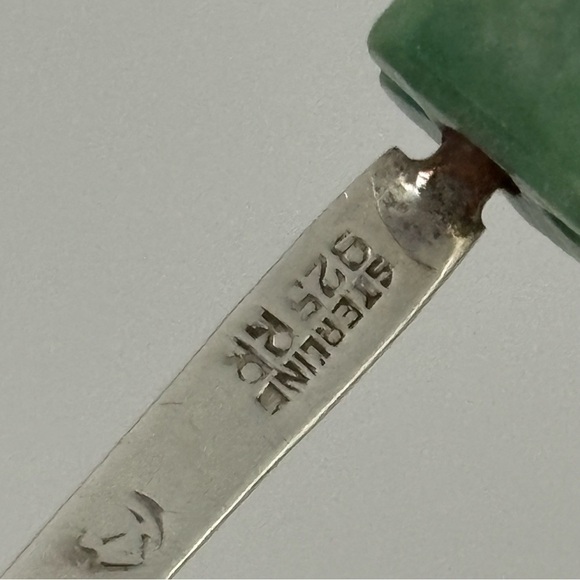 Jade and sterling silver vintage antique hors d'oeuvres made in Mexico fork - Picture 9 of 9